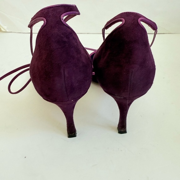 Manolo Blahnik Plum Purple Suede Leather Leyan 70mm ankle tie pumps EU 40.5 - Picture 6 of 10